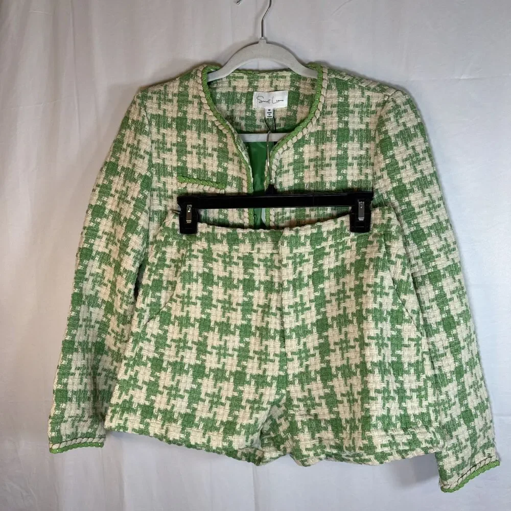 Sweet Lemon Green /Beige Jacket Short Set Size Medium NWT - Picture 1 of 16